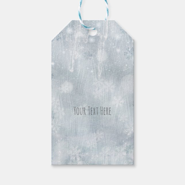 Étiquettes-cadeau Flocons de neige de glace blanche, merveilleux hiv (Devant)