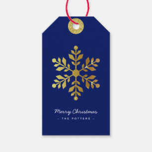 Étiquettes-cadeau Flocons de neige Fun Christmas Blue & Gold