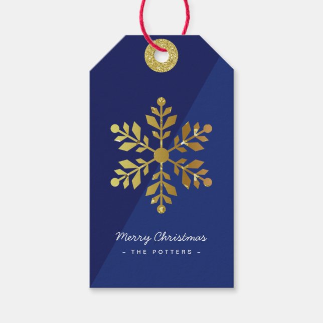Étiquettes-cadeau Flocons de neige | Fun Christmas Blue & Gold (Devant)
