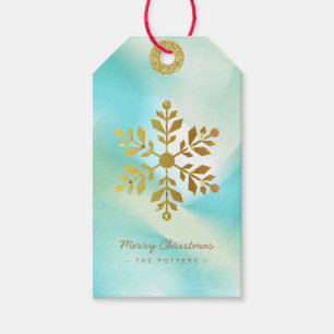 Étiquettes-cadeau Flocons de neige Pastel Green Gradient & Gold