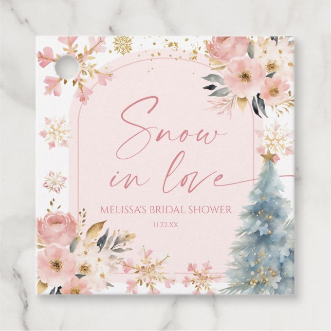 Étiquettes Cadeau Flocons de neige roses pour mariage hivernal Snow  (Devant)