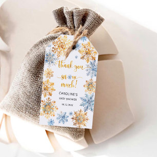 Étiquettes-cadeau Flocons d'or Merci
