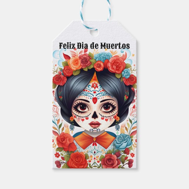 Étiquettes-cadeau 🌹 Flor y Calavera : Hommage à Dia de Muertos 🌹 (Devant)