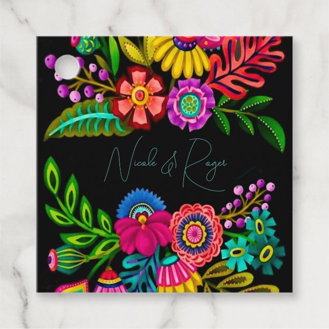 Étiquettes Cadeau Flora coloré mexicain Mariage (Devant)