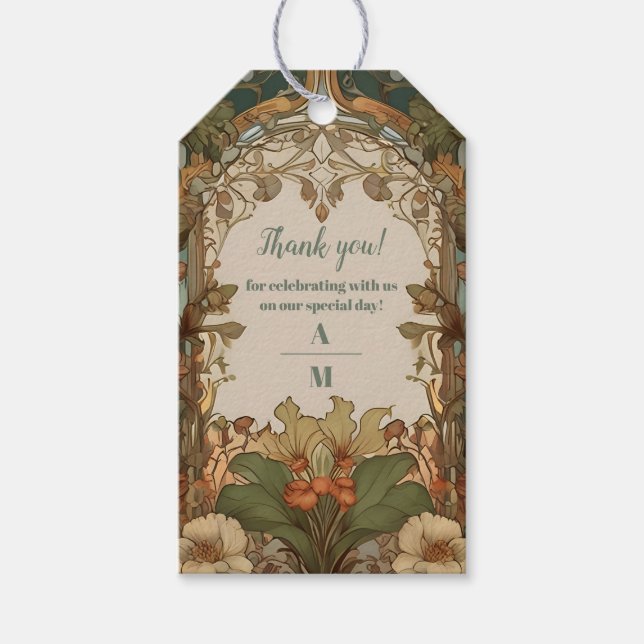 Étiquettes-cadeau Flora Vintage Art nouveau Mariage (Devant)