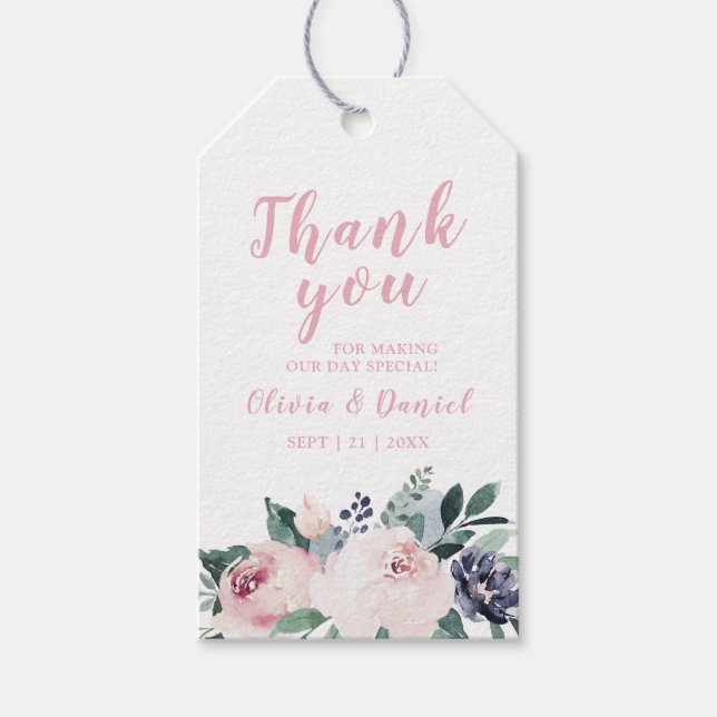 Étiquettes-cadeau Floraison botanique blush floral Mariage Merci (Devant)