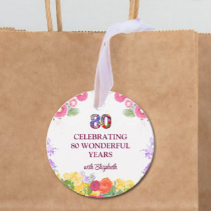 Étiquettes Cadeau Floral 80th Birthday Favor Balise 80 Nom personnal
