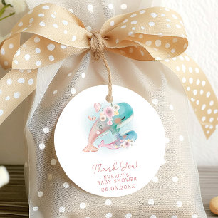 Étiquettes Cadeau Floral Aquarelle Baleines Baby shower fille