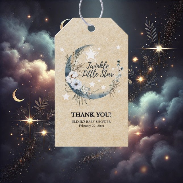 Étiquettes-cadeau Floral Blanc Twinkle Petit Baby shower étoile (Créateur téléchargé)