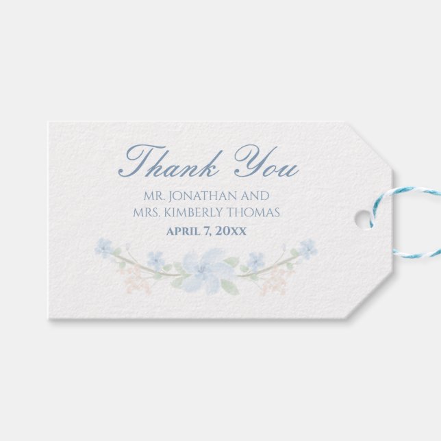 Étiquettes-cadeau Floral bleu (Devant (Horizontal))