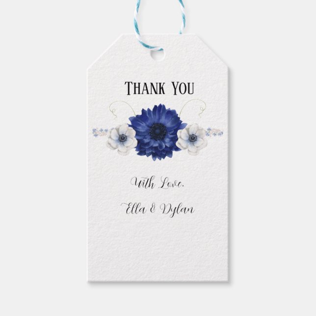 Étiquettes-cadeau Floral bleu et blanc (Devant)