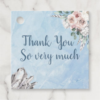 Étiquettes Cadeau Floral bleu et Mariage de cristaux