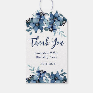 Étiquettes-cadeau Floral bleu moderne Merci fête d'anniversaire