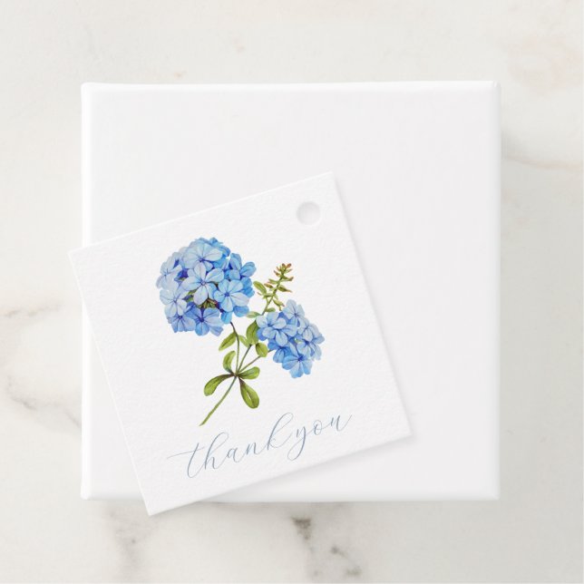 Étiquettes Cadeau Floral Blue Hydrangea Mariage Merci (En situation)