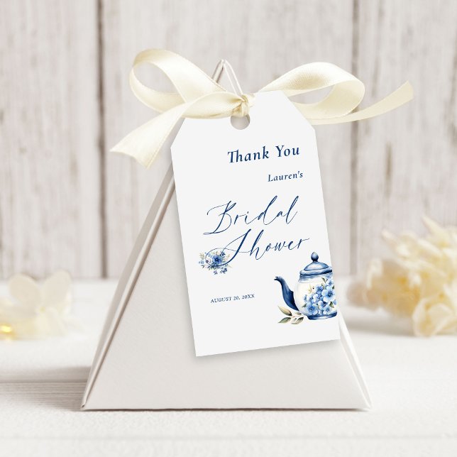 Étiquettes-cadeau Floral Blue Tea Party Fête des mariées Bienvenue (Créateur téléchargé)