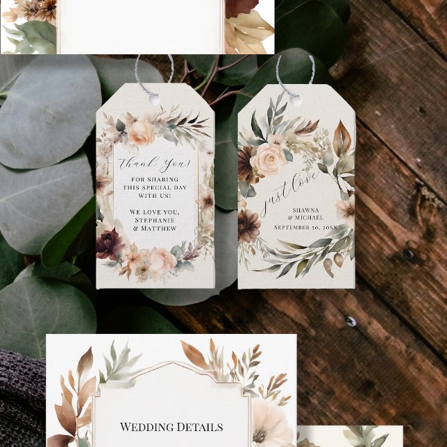 Étiquettes-cadeau Floral BOHO Automne Feuillage de l'automne Mariage (Créateur téléchargé)