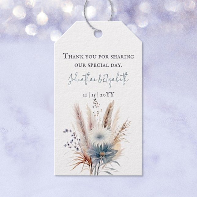 Étiquettes-cadeau Floral Boho d'hiver | Balises cadeaux Mariage blan (White Winter Boho Floral Wedding Favor Tags)