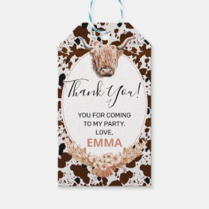 Étiquettes-cadeau Floral Boho Highland Vache Anniversaire Merci