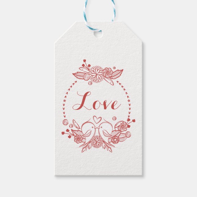 Étiquettes-cadeau Floral Bourgogne Amour Rouge Lovebirds Mariage (Devant)