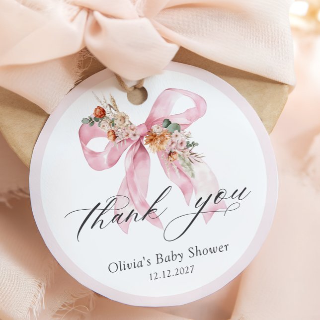 Étiquettes Cadeau Floral Bow fille Baby shower Merci (Créateur téléchargé)