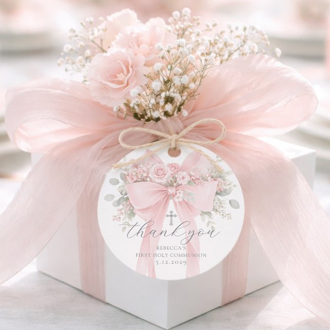 Étiquettes Cadeau  Floral Bow First Holy Communion Thank you (Créateur téléchargé)