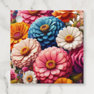Étiquettes Cadeau Floral coloré/Zinnia printanière/Rose