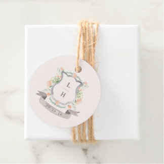Étiquettes Cadeau Floral Crest Aquarelle Monogramme Mariage