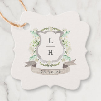 Étiquettes Cadeau Floral Crest Aquarelle Monogramme Mariage