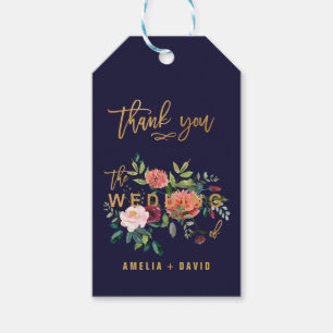 Étiquettes-cadeau Floral d'automne avec Merci de typographie Mariage