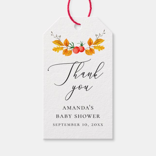 Étiquettes-cadeau Floral d'automne. Elégant baby shower d'automne me (Devant)