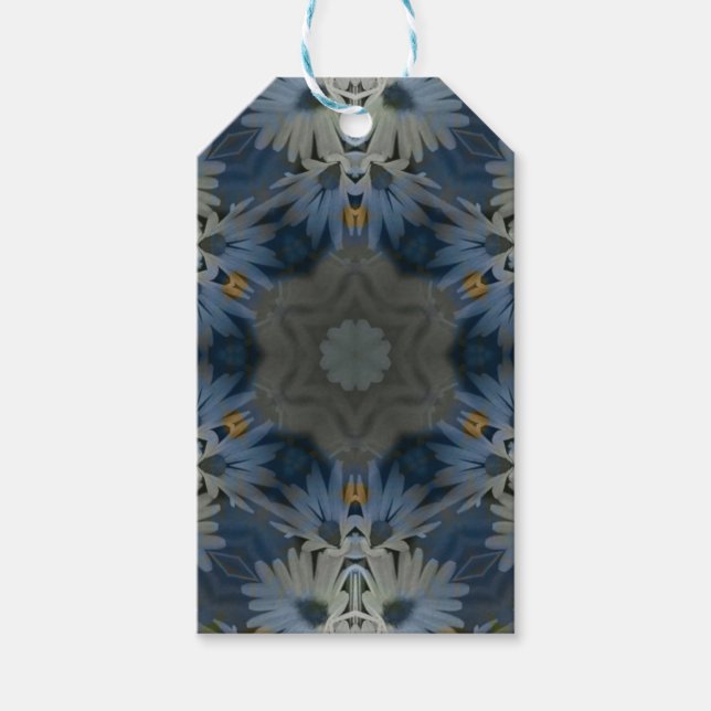 Étiquettes-cadeau Floral de marguerite bleu antique (Devant)