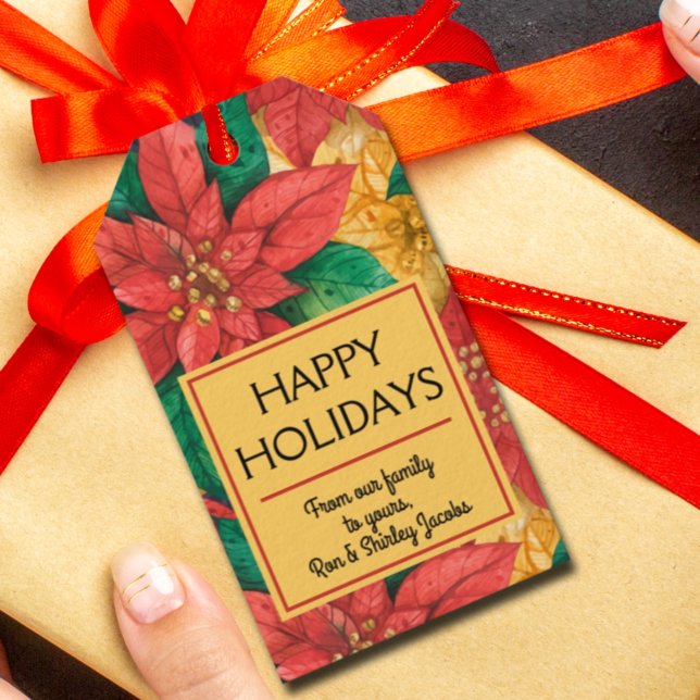 Étiquettes-cadeau Floral de Noël des Poinsettias rouges (Créateur téléchargé)