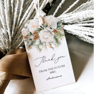 Étiquettes-cadeau Floral d'hiver blanc avec Fête des mariées de pin