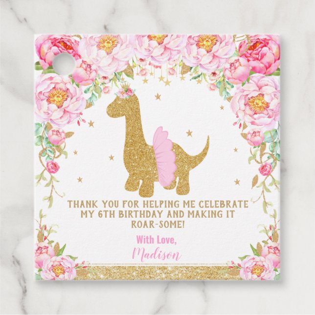 Étiquettes Cadeau Floral Dinosaur fête d'anniversaire Merci Favorise (Devant)