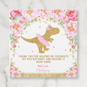 Étiquettes Cadeau Floral Dinosaur fête d'anniversaire Merci Favorise