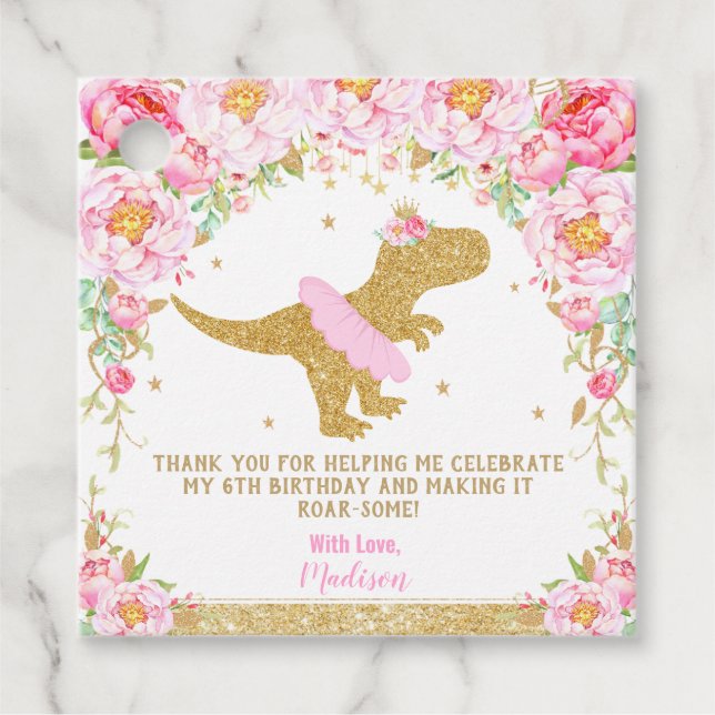 Étiquettes Cadeau Floral Dinosaur fête d'anniversaire Merci Favorise (Devant)