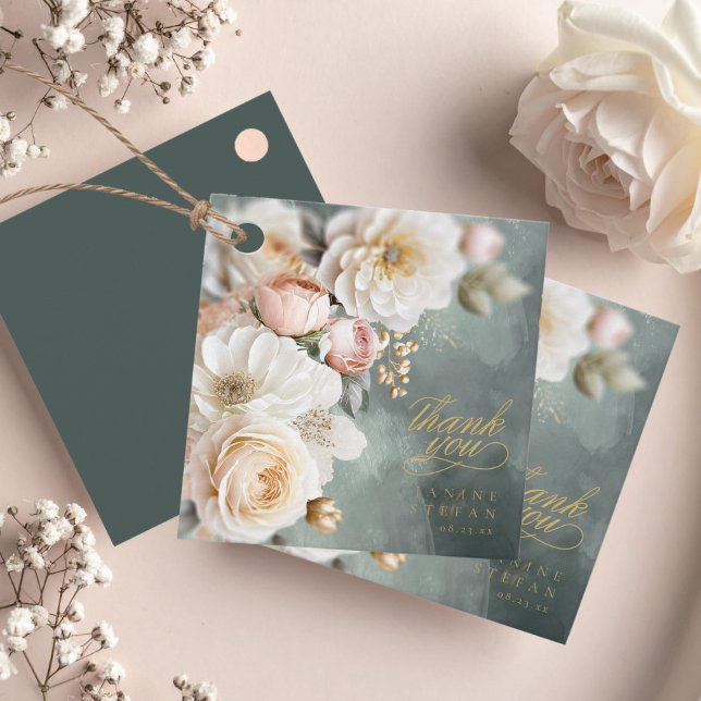 Étiquettes Cadeau Floral Drama Mariage Merci vert ID1022 (Créateur téléchargé)