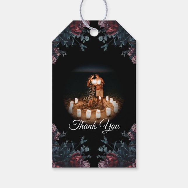 Étiquettes-cadeau Floral foncé Mariage gothique noir élégant (Devant)
