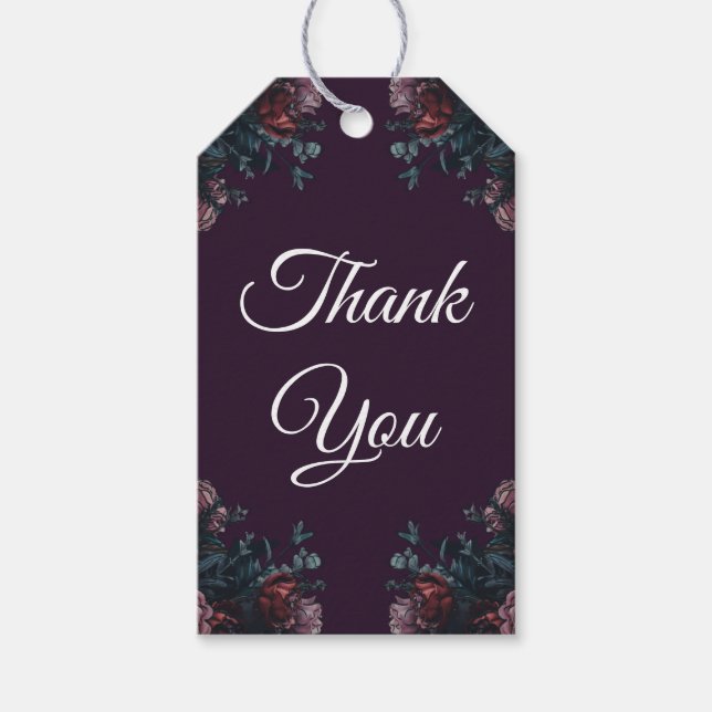 Étiquettes-cadeau Floral foncé violet élégant Mariage Maroon Mauve (Devant)