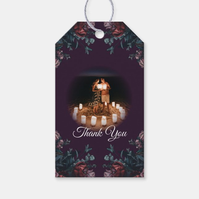 Étiquettes-cadeau Floral foncé violet élégant Mariage Maroon Mauve (Devant)