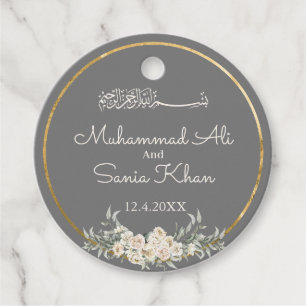 Étiquettes Cadeau Floral gris et or Mariage musulman musulman islami