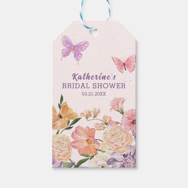 Étiquettes-cadeau Floral Jardin Whimsical Papillons Douche nuptiale (Devant)