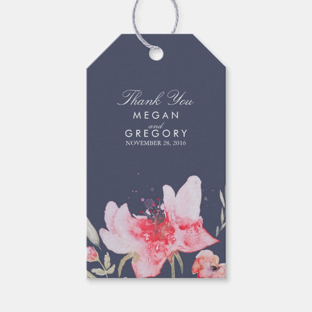 Étiquettes-cadeau Floral Marine et Mariage d'aquarelle rose (Devant)