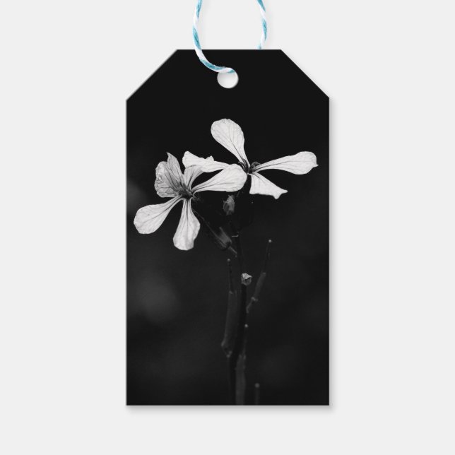 Étiquettes-cadeau floral noir et blanc minimal (Devant)