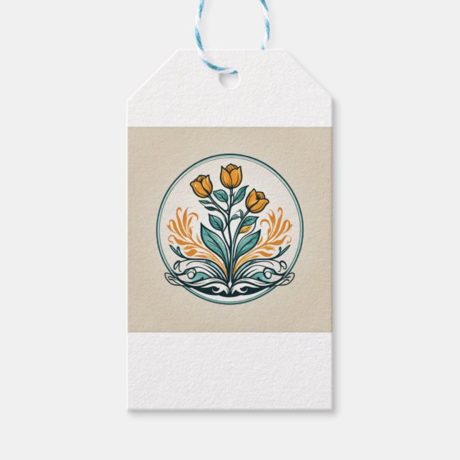 Étiquettes-cadeau Floral orange (Devant)