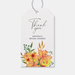 Étiquettes-cadeau Floral orange nuptiale merci