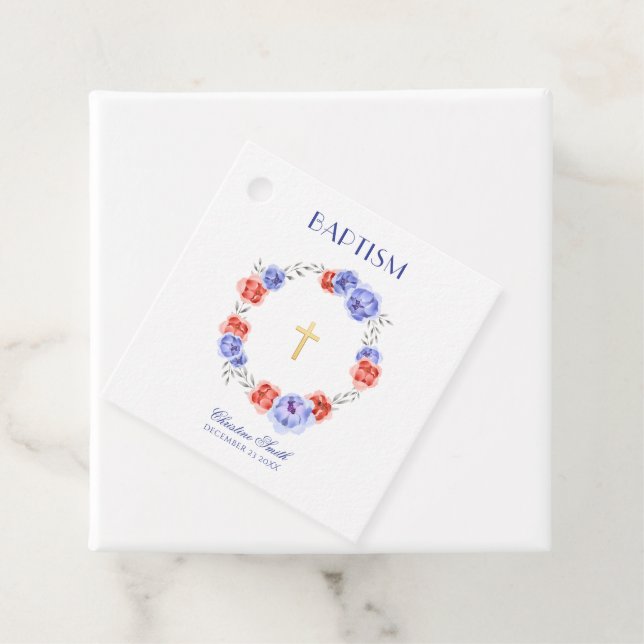 Étiquettes Cadeau Floral Peony Wreath Garçon fille Baptême Christeni (En situation)