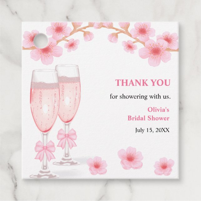 Étiquettes Cadeau Floral Petals & Prosecco Bridal Shower Thank You  (Devant)