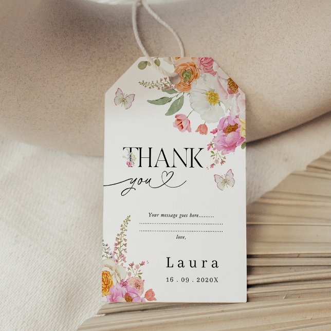 Étiquettes-cadeau Floral Pink Butterflies Baby In Bloom Baby Shower (Floral Baby In Bloom Baby Shower Tag, Floral Baby Shower Favor Tag Girl, Flowers and Butterflies)