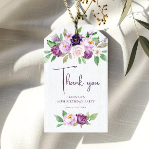 Étiquettes-cadeau Floral pourpre 90e anniversaire Merci Favor